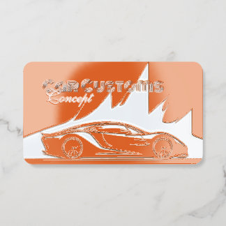 Modern Luxurious Car Services Orange & Silver Foil Spot Gloss Business Cards