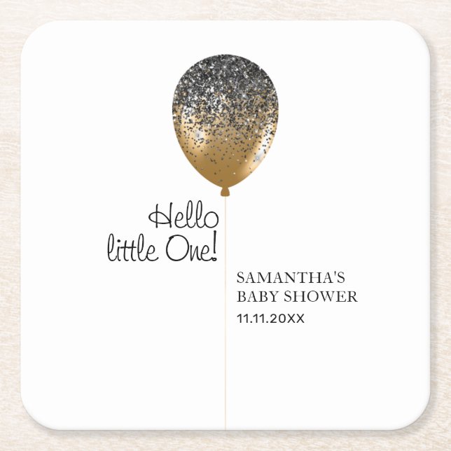 Modern Luxurious Gold Balloon Square Paper Coaster (Front)