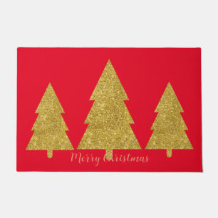Modern luxurious golden trees sparkling red doormat