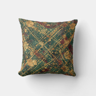 Modern, Luxury Abstract Gold Green Burgundy Throw Pillow