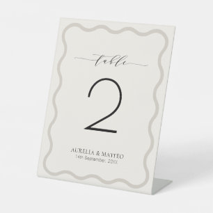 Modern Luxury Beige & Ecru Wavy Frame Table Number Pedestal Sign