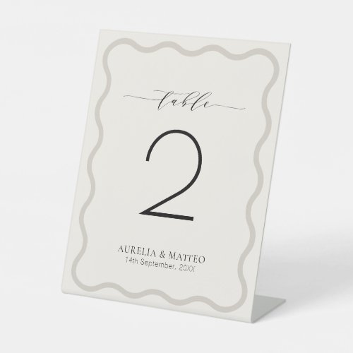 Modern Luxury Beige  Ecru Wavy Frame Table Number Pedestal Sign