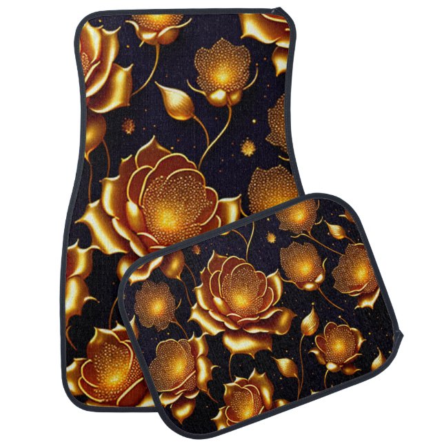 Modern Luxury Big Gold Rose Collection Car Floor Mat (Set)