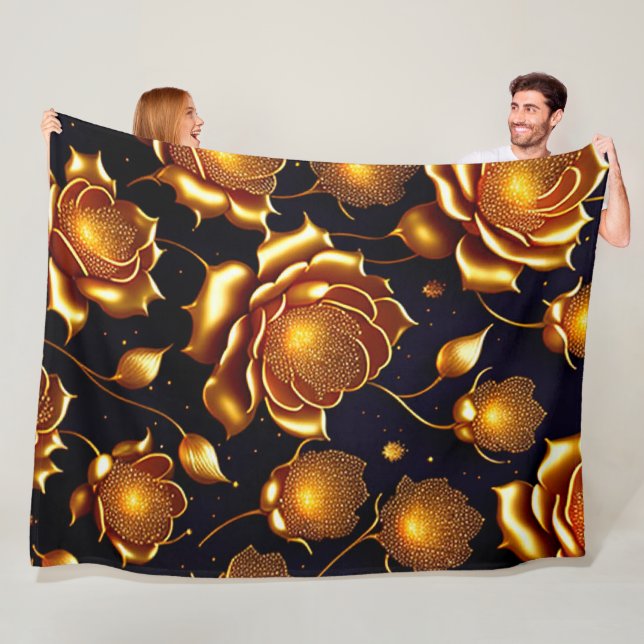 Modern Luxury Big Gold Rose Collection Fleece Blanket (In Situ)