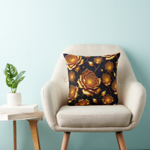 Modern Luxury Big Gold Rose Collection Throw Pillow