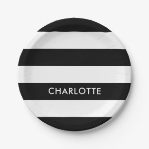 Modern Luxury Black and white stripes pattern Paper Plates
