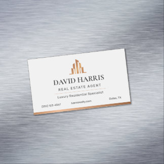 Modern Luxury Black & Copper Real Estate Business Card Magnet