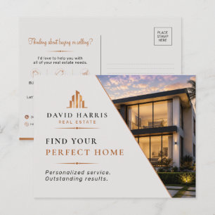 Modern Luxury Black & Copper Real Estate Company Postcard