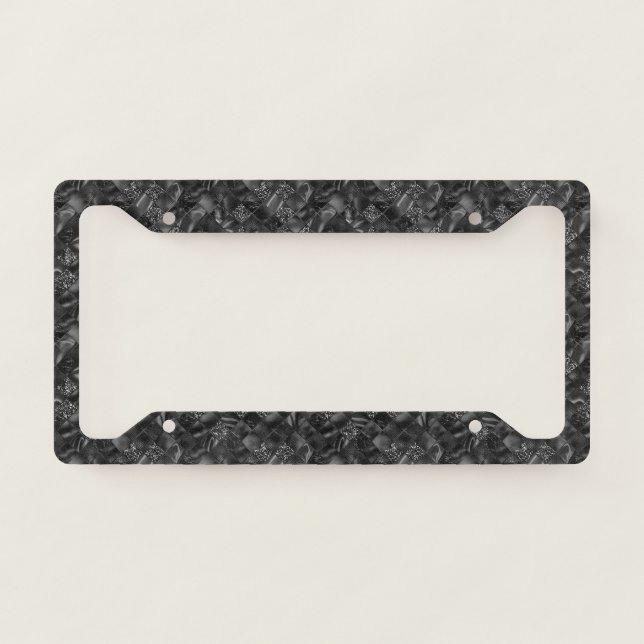 Modern Luxury Black Faux Glitter and Foil Pattern License Plate Frame (Front)