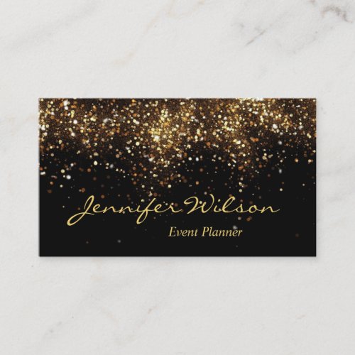 Modern Luxury Black  Gold Glitter Event Planner Business Card