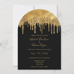 modern luxury black gold glitters wedding arch invitation