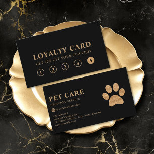 Modern Luxury Black Gold Pet Paw Loyalty Card