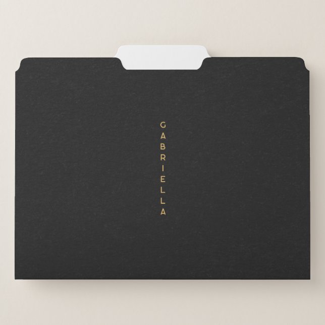 Modern Luxury Black Paper Texture & Gold Name File Folder (Front Center)