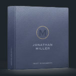 Modern Luxury Blue Gold Trust Documents 3 Ring Binder<br><div class="desc">Keep your trust documents organized and professional with this personalized blue and gold binder featuring a large brushed gold monogram initial,  customizable name in classic block typography with "Trust Documents" below in modern sans serif font. The spine can also be customized to your preference.</div>