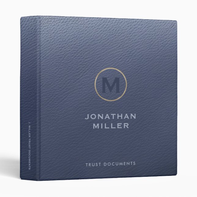 Modern Luxury Blue Gold Trust Documents 3 Ring Binder (Front/Spine)