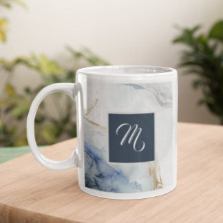 Modern Luxury Blue Marble Custom Name Coffee Mug