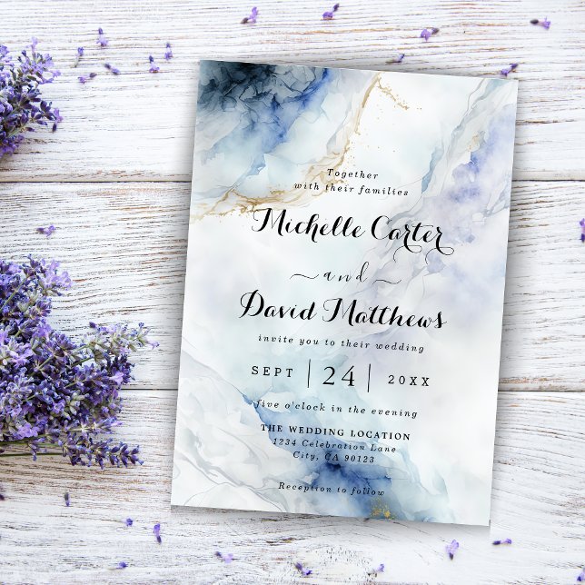 Modern Luxury Blue Marble Wedding Invitation (Creator Uploaded)