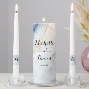 Modern Luxury Blue Marble Wedding Unity Candle Set