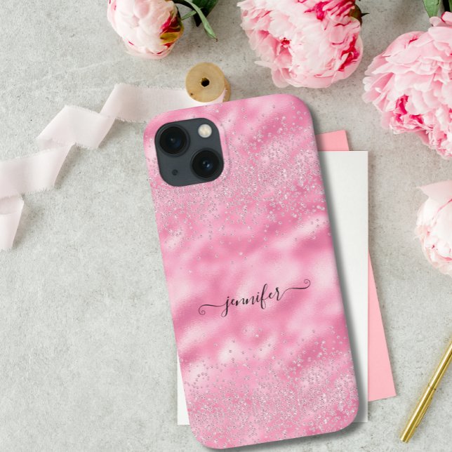 Modern Luxury Blush Pink Chic Glam Bling Diamond Case-Mate iPhone Case (Creator Uploaded)
