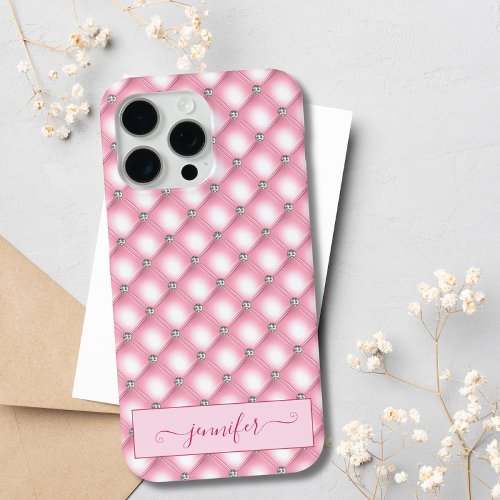 Modern Luxury Blush Pink Glitter Diamond Chic Glam iPhone 15 Pro Max Case