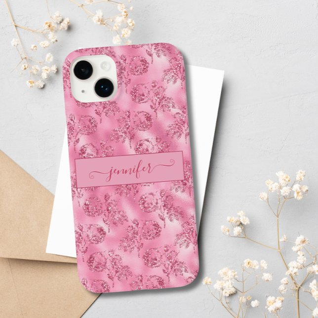 Modern Luxury Blush Pink Glitter Rose Chic Glam Case-Mate iPhone Case (Creator Uploaded)