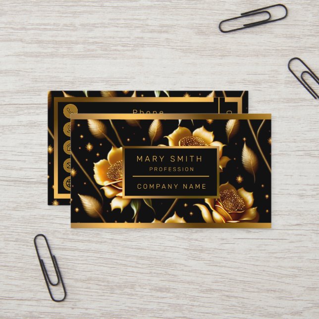 Modern Luxury Boho Gold Rose Collection Business Card (Front/Back In Situ)