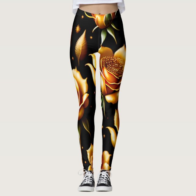 Modern Luxury Boho Gold Rose Collection Leggings (Front)