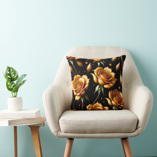 Modern Luxury Boho Gold Rose Collection Throw Pillow (Chair)