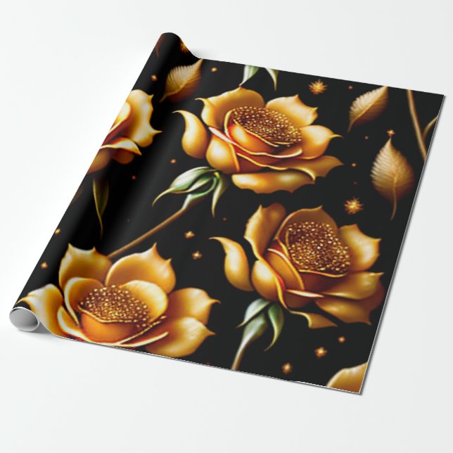 Modern Luxury Boho Gold Rose Collection Wrapping Paper (Unrolled)
