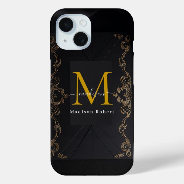 Modern Luxury Brown Monogram Initial Funny Script Case-Mate iPhone Case (Back)