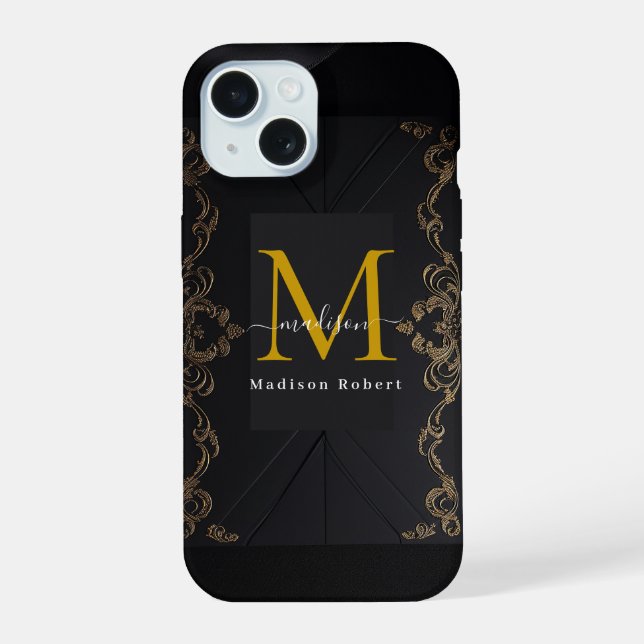 Modern Luxury Brown Monogram Initial Funny Script Iphone Case (Back)
