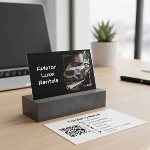 Modern Luxury Car Rental Black & White QR Code Business Card