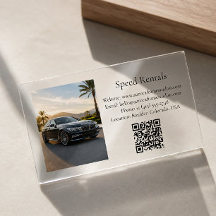 Modern Luxury Car Rental QR Code Photo Clear Business Cards