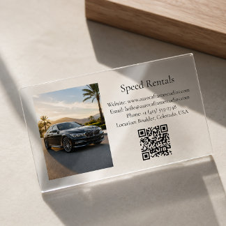 Modern Luxury Car Rental QR Code Photo Clear Business Cards