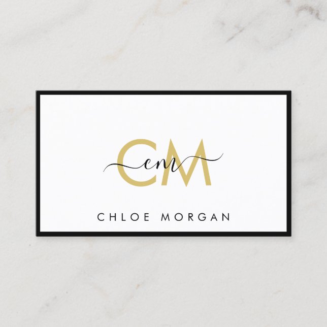 Modern luxury chic black gold script signature business card (Front)
