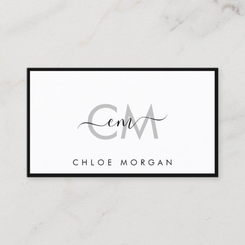 Modern luxury chic black white script signature  business card