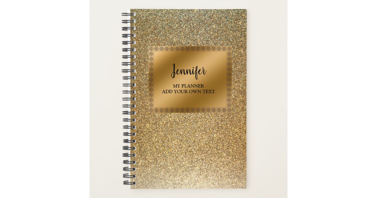 Modern Luxury Chic Glitter Gold Personalized Planner Zazzle