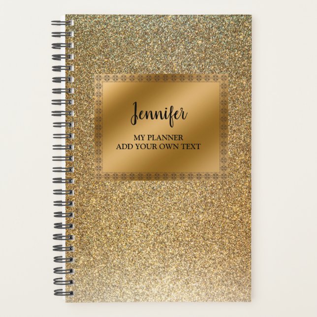 Modern luxury chic glitter gold personalized planner (Front)