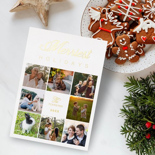 Modern Luxury Collage 8 Photos Family Christmas Foil Holiday Card