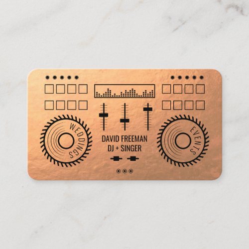 Modern luxury copper foil black dj music turntable business card