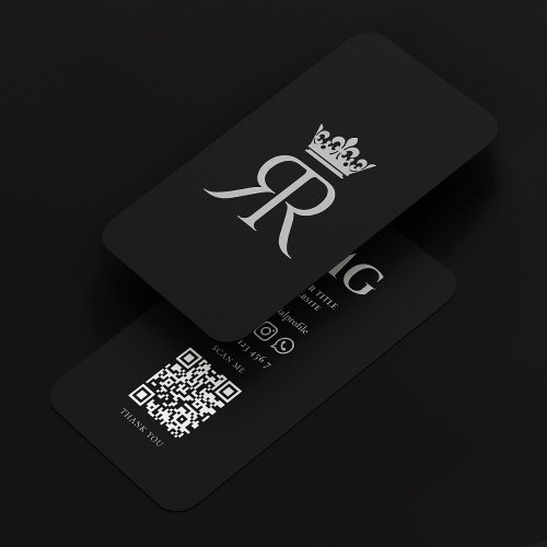 Modern Luxury Crown Monogram R Black Grey Business Card