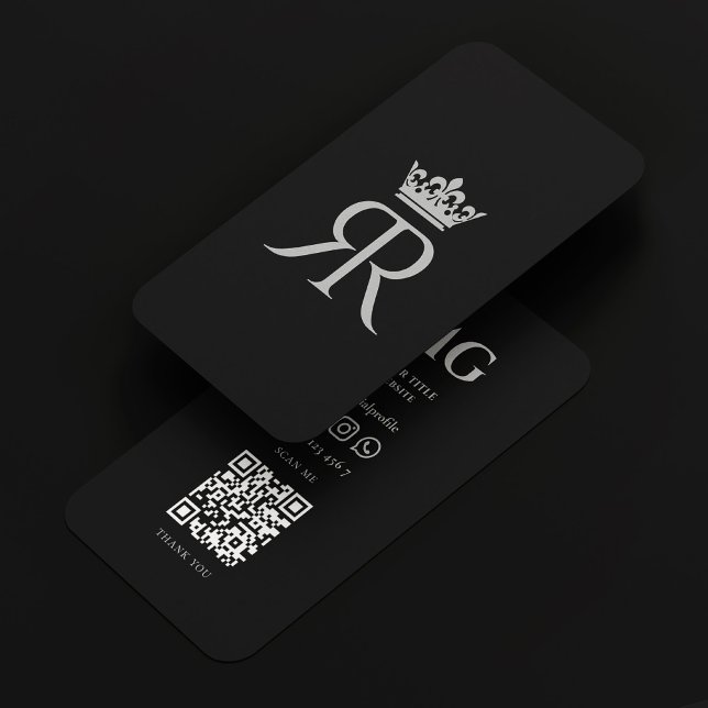 Modern Luxury Crown Monogram R Black Grey Business Card (Modern Luxury Crown Monogram R Black Grey Business Card
)