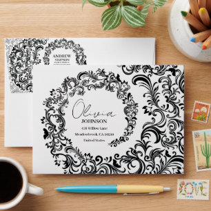 Modern Luxury Damask Black Envelope