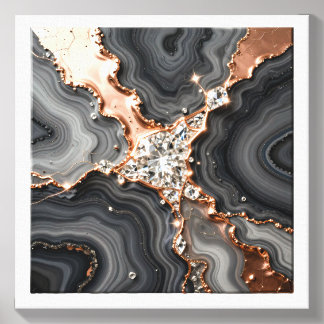 Modern Luxury Dark Onyx Agate and Liquid Rose Gold Canvas Photo Tile