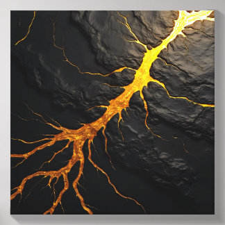 Modern Luxury Dark Stone and Fluid Gold Veins 8K Canvas Photo Tile