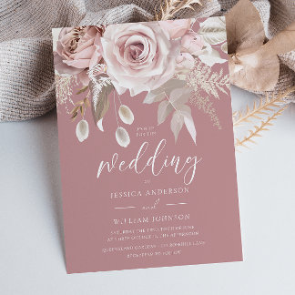 Modern Luxury Dusty Rose Blush Floral Wedding Invitation