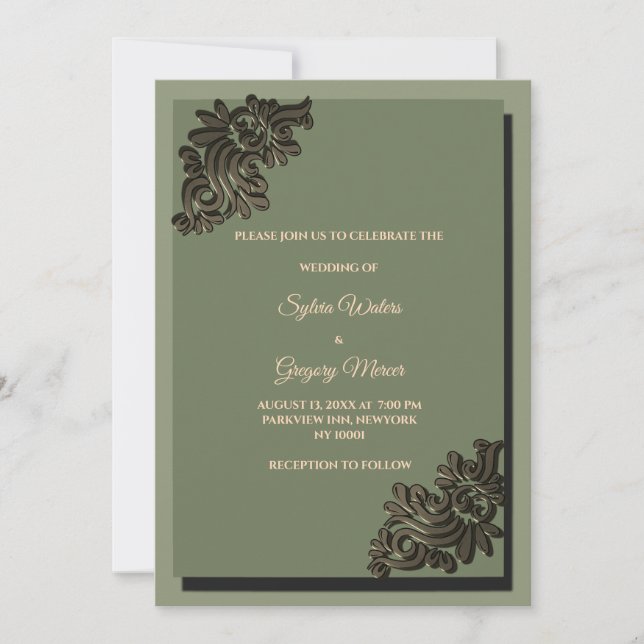 Modern Luxury Earth tone Sage Green & Gold Classic Invitation (Front)