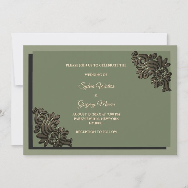 Modern Luxury Earth tone Sage Green & Gold Classic Invitation (Front)