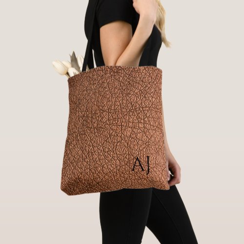 Modern luxury faux copper leather look monogrammed tote bag