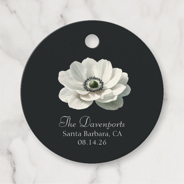 Modern Luxury Flower Black & White Formal Wedding Favor Tags (Front)